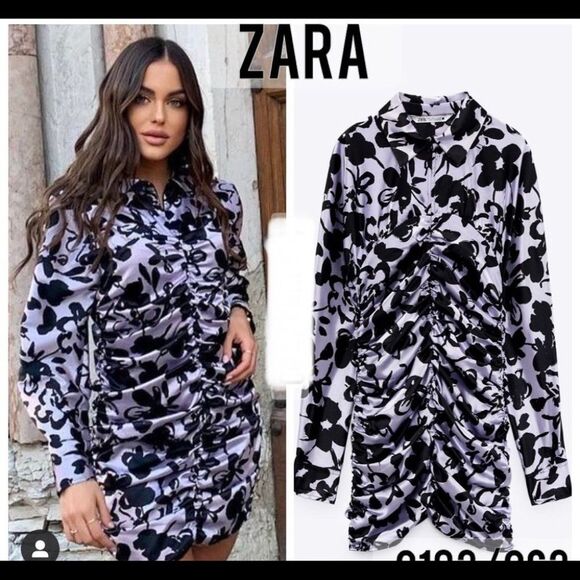 ZARA SATIN EFFECT PRINT DRESS - Picture 1 of 8